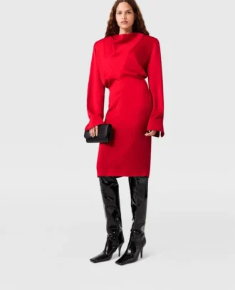 Langärmliges Midikleid mit Wasserfallausschnitt