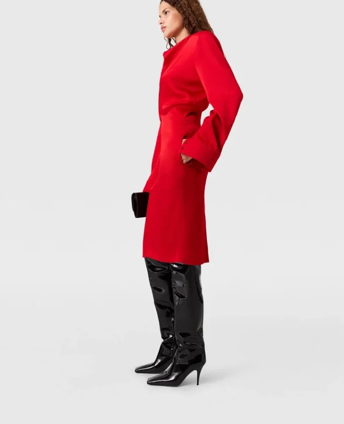 Langärmliges Midikleid mit Wasserfallausschnitt