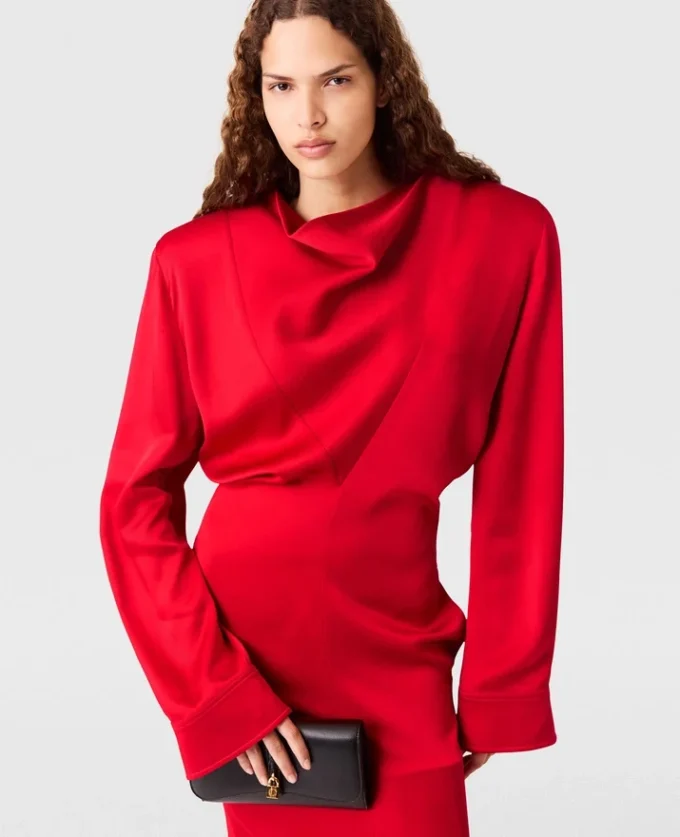 Langärmliges Midikleid mit Wasserfallausschnitt