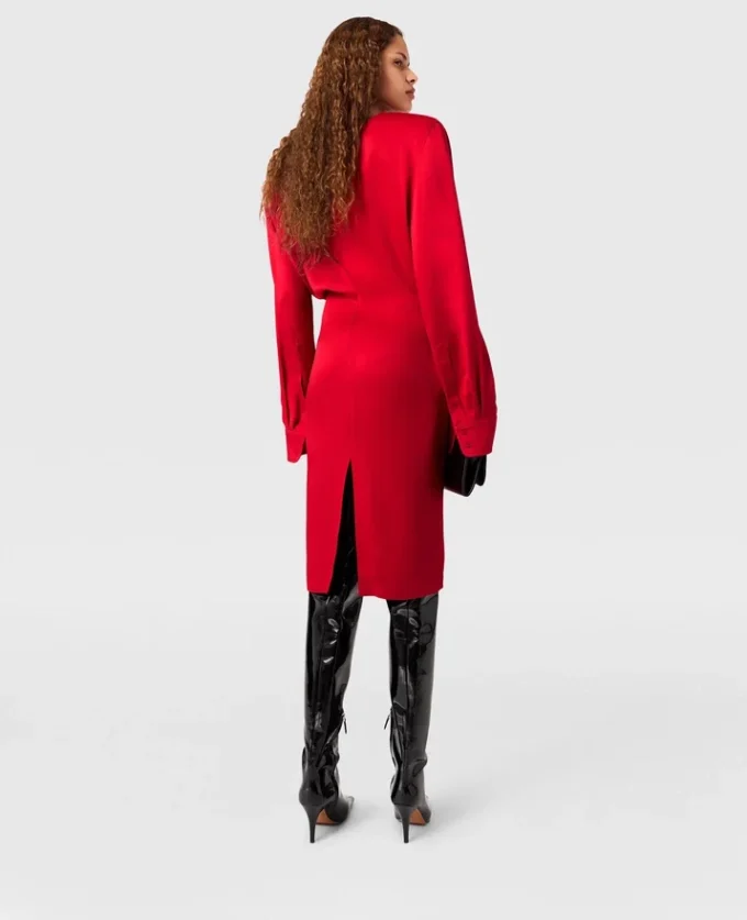 Langärmliges Midikleid mit Wasserfallausschnitt