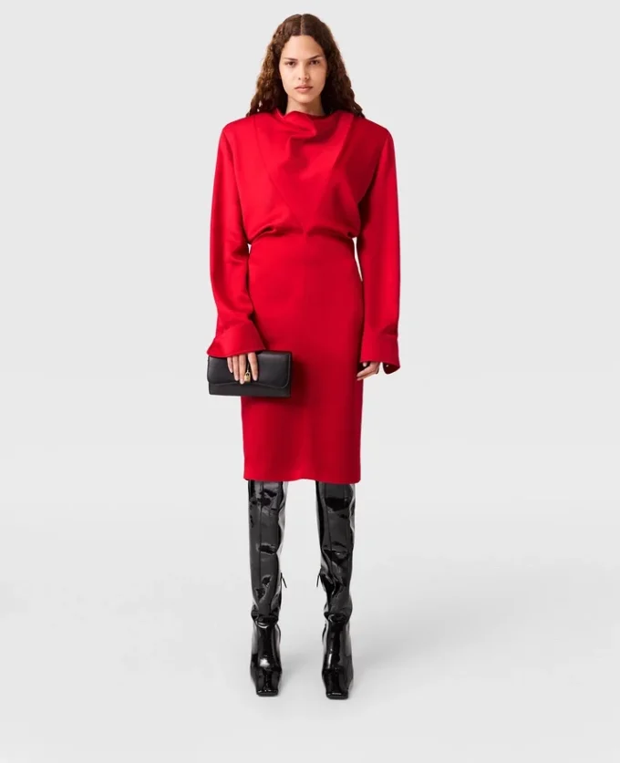 Langärmliges Midikleid mit Wasserfallausschnitt