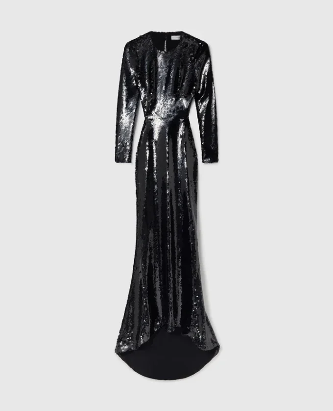 Langärmliges, rückenfrei Kleid mit Pailletten