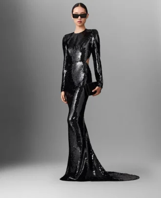 Langärmliges, rückenfrei Kleid mit Pailletten