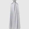 Maxikleid aus Satin mit Kugelketten-Halterneck