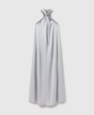 Maxikleid aus Satin mit Kugelketten-Halterneck