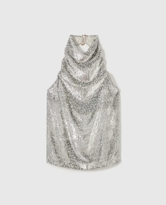 Metallic-Samt-Top mit Neckholder