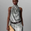 Metallic-Samt-Top mit Neckholder