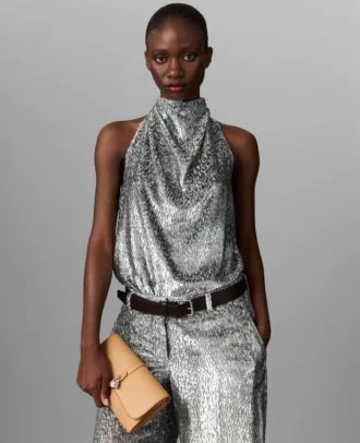 Metallic-Samt-Top mit Neckholder
