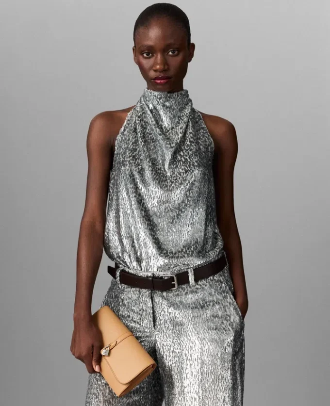 Metallic-Samt-Top mit Neckholder