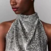 Metallic-Samt-Top mit Neckholder