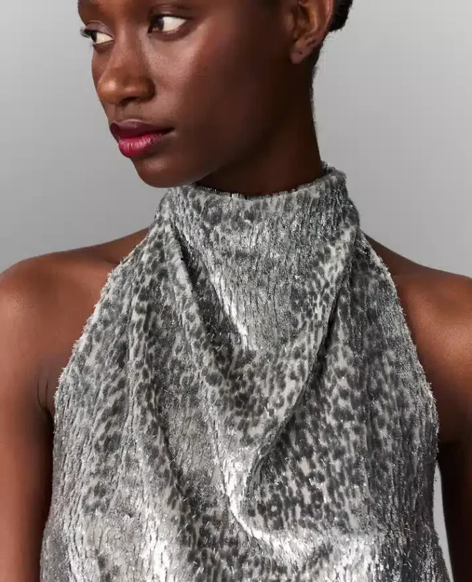 Metallic-Samt-Top mit Neckholder