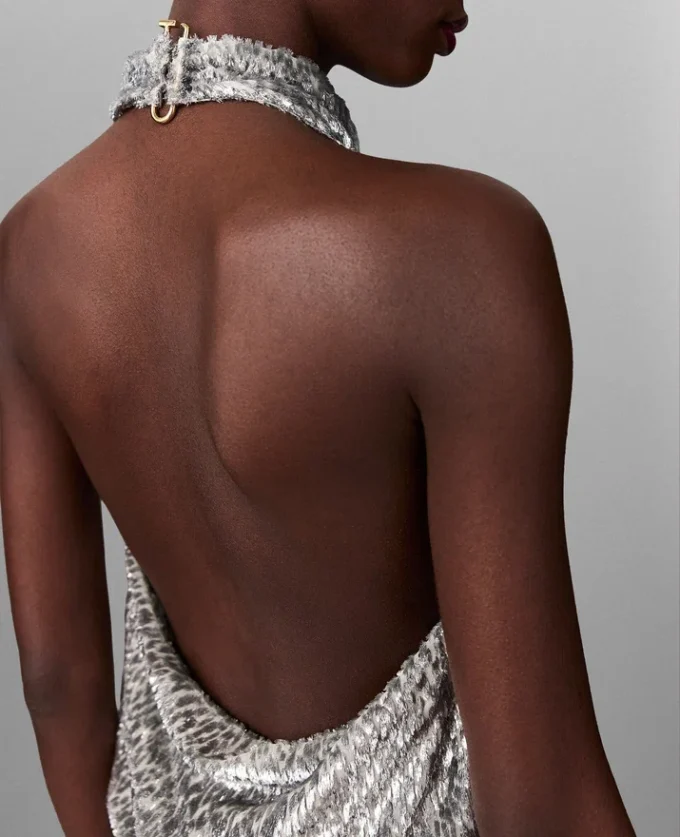 Metallic-Samt-Top mit Neckholder