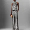 Metallic-Samt-Top mit Neckholder