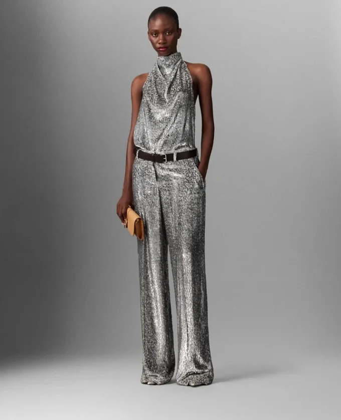 Metallic-Samt-Top mit Neckholder