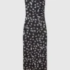 Midi-Kleid aus Mesh mit Taubenprint und trägerlosem Ausschnitt
