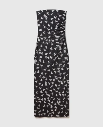 Midi-Kleid aus Mesh mit Taubenprint und trägerlosem Ausschnitt