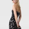 Midi-Kleid aus Mesh mit Taubenprint und trägerlosem Ausschnitt