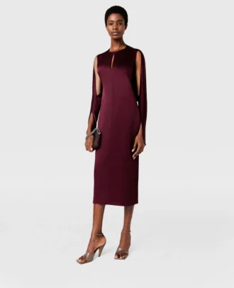 Midi-Kleid aus Satin mit Cape-Ärmeln und Cut-outs