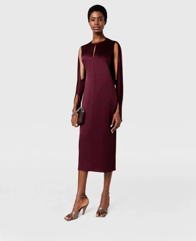 Midi-Kleid aus Satin mit Cape-Ärmeln und Cut-outs