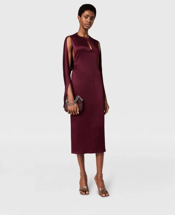 Midi-Kleid aus Satin mit Cape-Ärmeln und Cut-outs