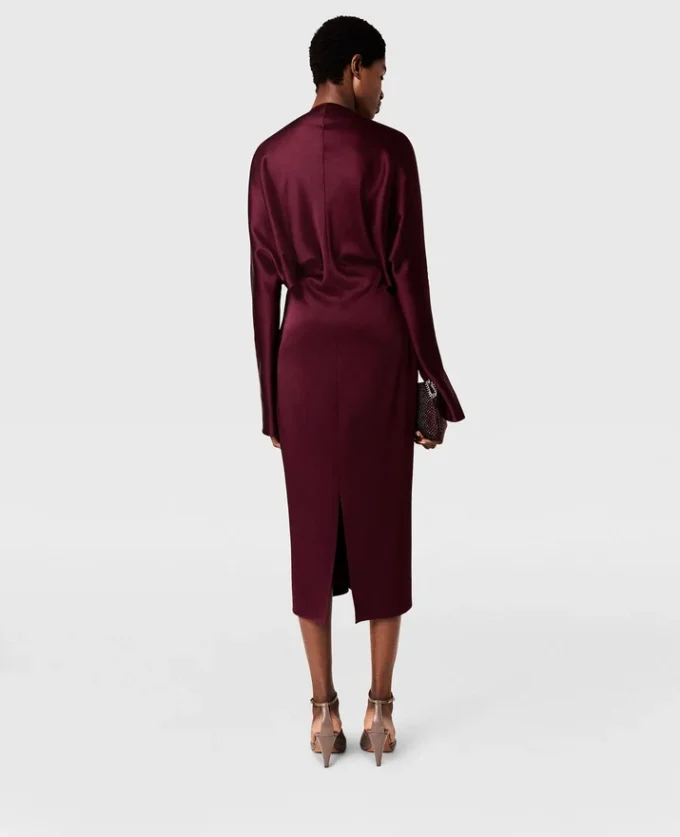 Midi-Kleid aus Satin mit Cape-Ärmeln und Cut-outs