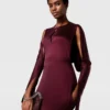 Midi-Kleid aus Satin mit Cape-Ärmeln und Cut-outs