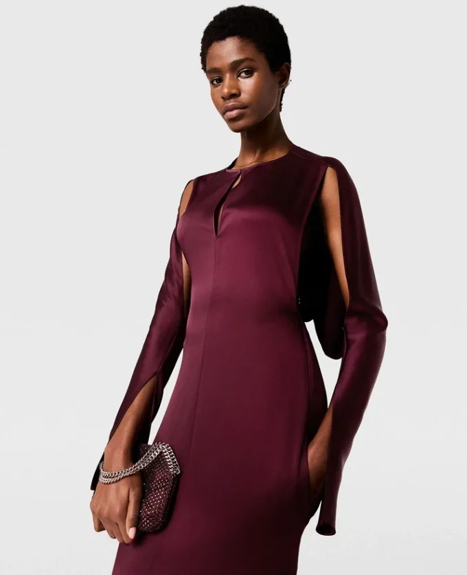 Midi-Kleid aus Satin mit Cape-Ärmeln und Cut-outs