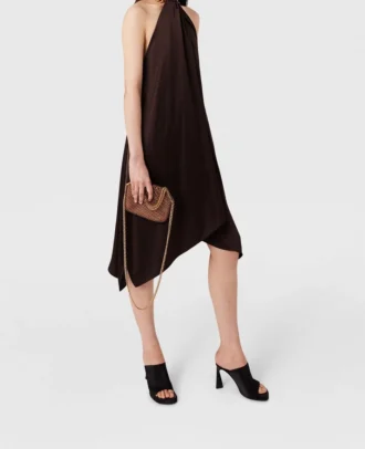 Midi-Kleid aus Satin mit Ketten-Halterneck