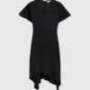 Midi-Kleid aus Satin mit V-Ausschnitt und kurzen Ärmeln