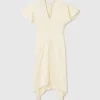 Midi-Kleid aus Satin mit V-Ausschnitt und kurzen Ärmeln