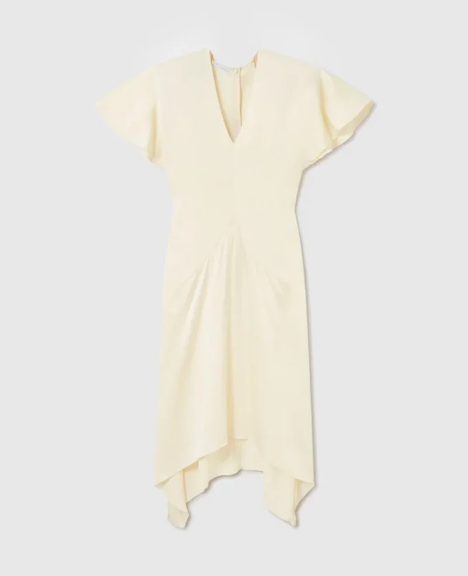 Midi-Kleid aus Satin mit V-Ausschnitt und kurzen Ärmeln