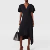 Midi-Kleid aus Satin mit V-Ausschnitt und kurzen Ärmeln