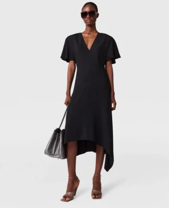Midi-Kleid aus Satin mit V-Ausschnitt und kurzen Ärmeln