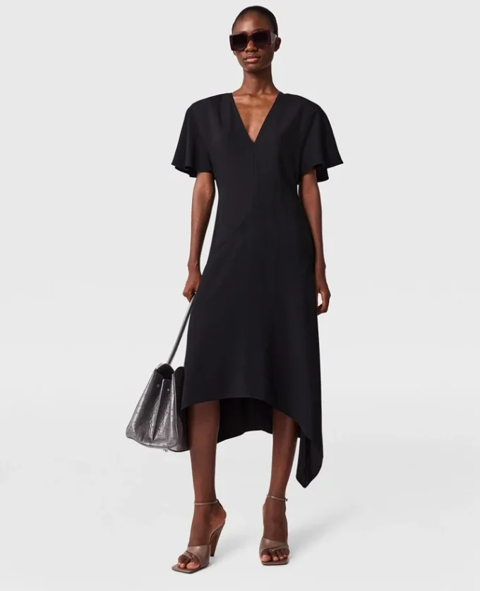 Midi-Kleid aus Satin mit V-Ausschnitt und kurzen Ärmeln