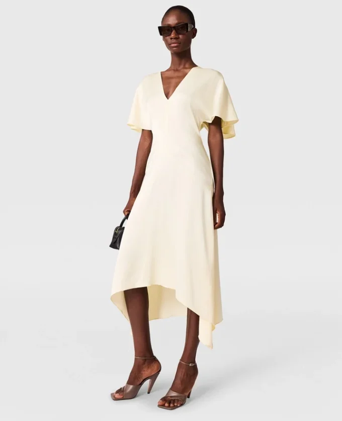 Midi-Kleid aus Satin mit V-Ausschnitt und kurzen Ärmeln