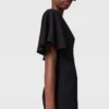 Midi-Kleid aus Satin mit V-Ausschnitt und kurzen Ärmeln