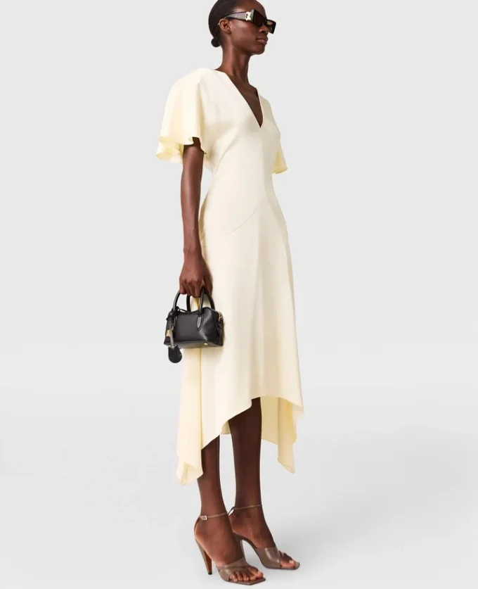 Midi-Kleid aus Satin mit V-Ausschnitt und kurzen Ärmeln
