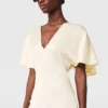Midi-Kleid aus Satin mit V-Ausschnitt und kurzen Ärmeln