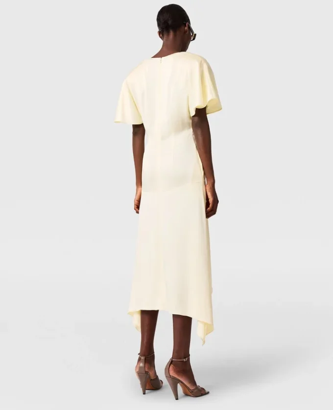 Midi-Kleid aus Satin mit V-Ausschnitt und kurzen Ärmeln