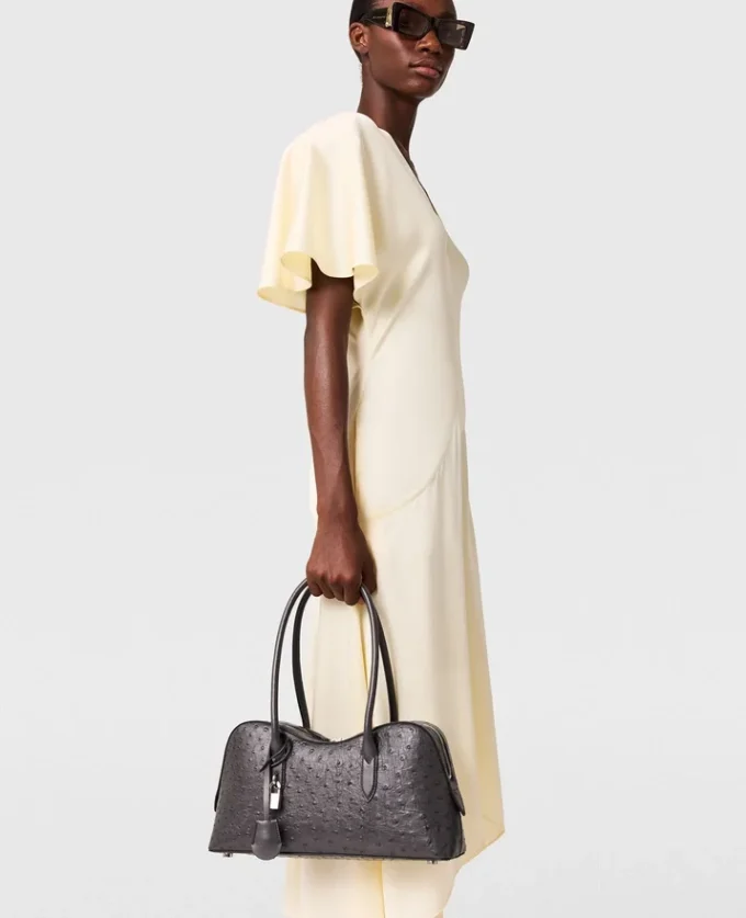 Midi-Kleid aus Satin mit V-Ausschnitt und kurzen Ärmeln