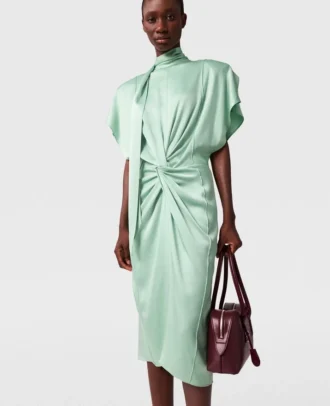 Midi-Kleid mit Flügelärmeln, Neckholder und Twist-Detail