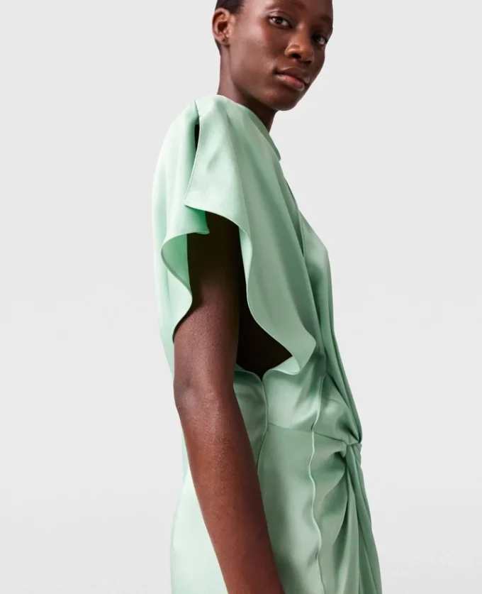 Midi-Kleid mit Flügelärmeln, Neckholder und Twist-Detail