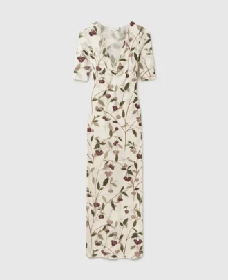 Midi-Kleid mit Kirschprint und halben Ärmeln