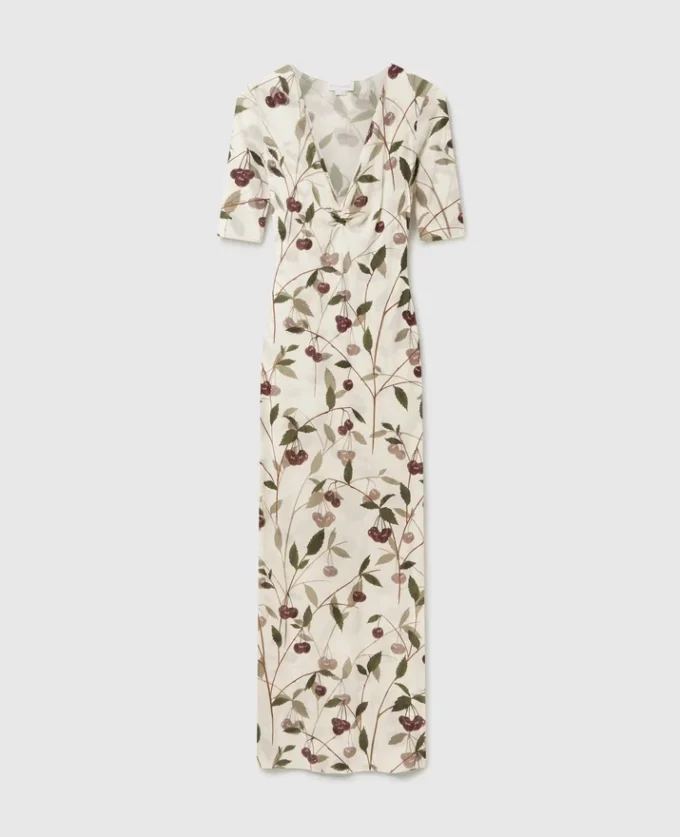 Midi-Kleid mit Kirschprint und halben Ärmeln