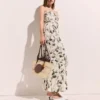 Midi-Kleid mit Kirschprint und Mesh-Stoff