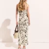 Midi-Kleid mit Kirschprint und Mesh-Stoff