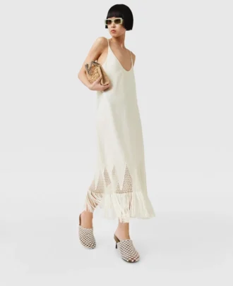 Midi-Kleid mit offen gestrickten Fransen