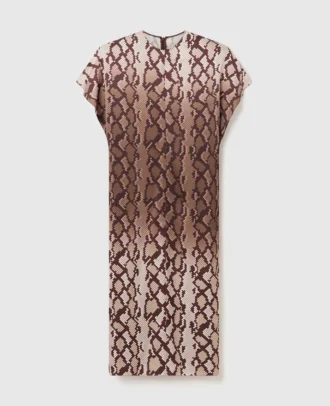 Midi-Kleid mit Schlangenprint und Schulterpolstern