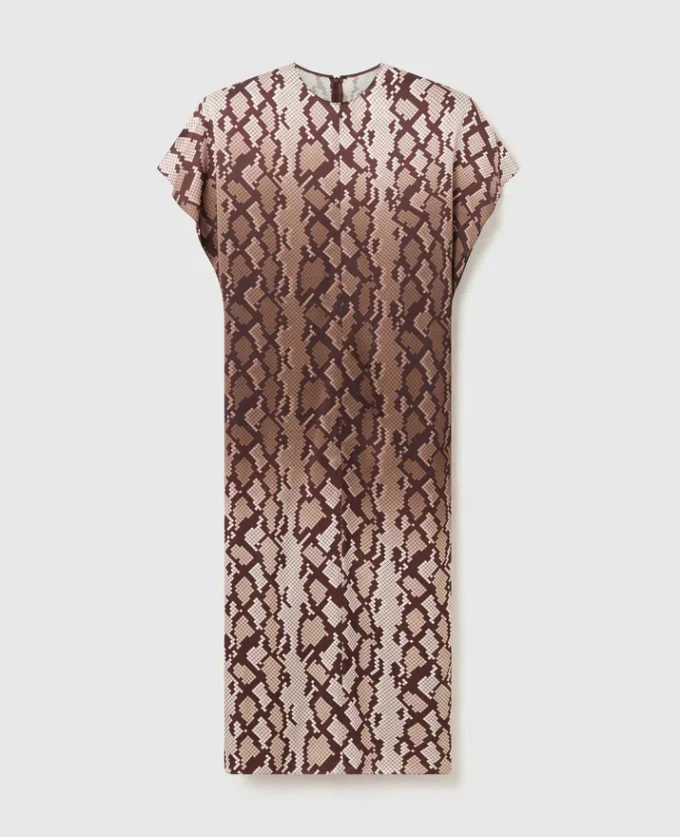 Midi-Kleid mit Schlangenprint und Schulterpolstern