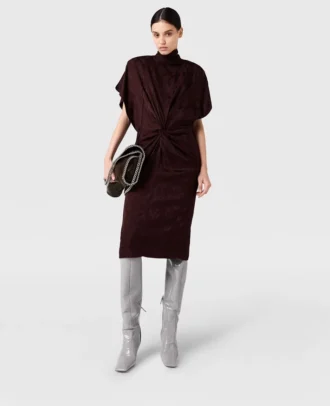 Midi-Kleid mit Schlangenprint und Schulterpolstern